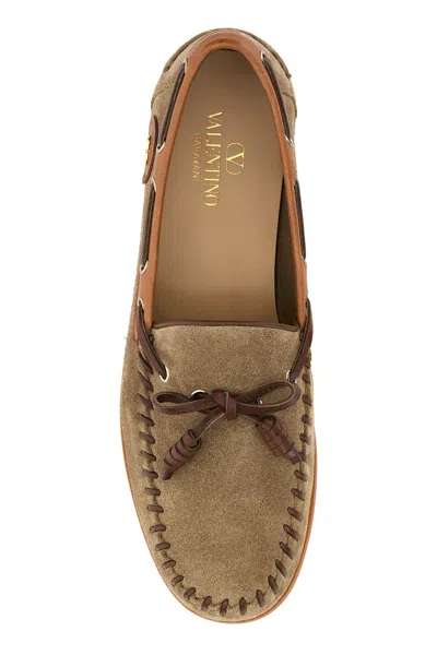 Valentino Garavani Palm Avenue Crust Leather Boat Shoes In Brown