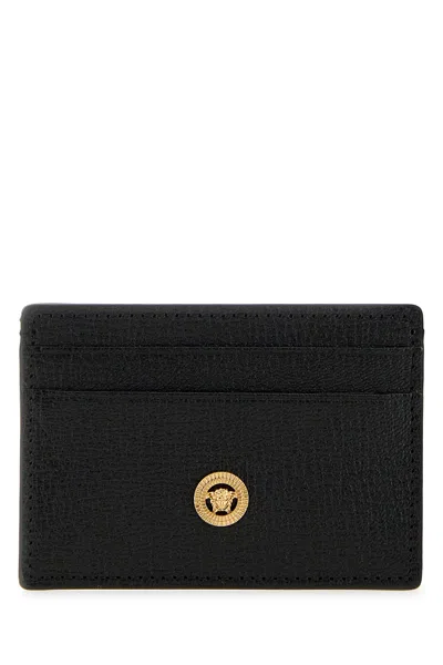 Versace Black Leather Medusa Biggie Card Holder In Brown