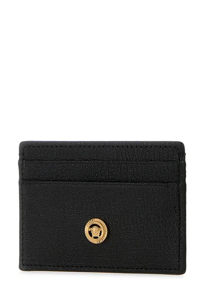 Versace Black Leather Medusa Biggie Card Holder In Brown