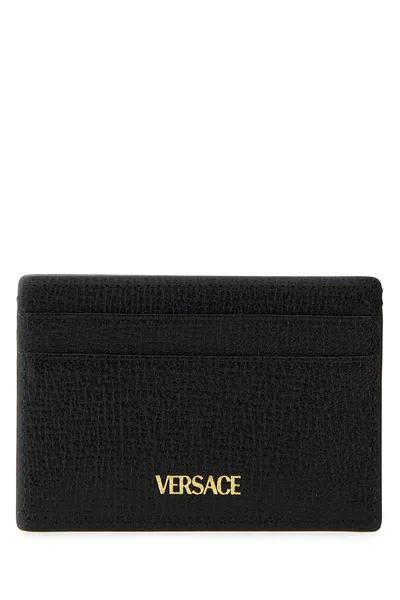 Versace Black Leather Medusa Biggie Card Holder In Brown