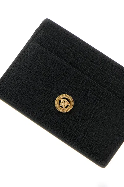 Versace Black Leather Medusa Biggie Card Holder In Brown