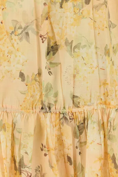 Zimmermann Cascadian Off-the-shoulder Lace-trimmed Printed Cotton-voile Mini Dress In Yellow