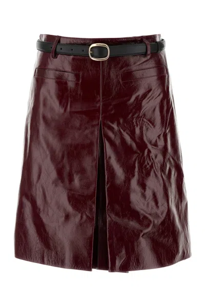 Self-portrait Glossy Burgundy A-line Leather Mini Skirt In Brown