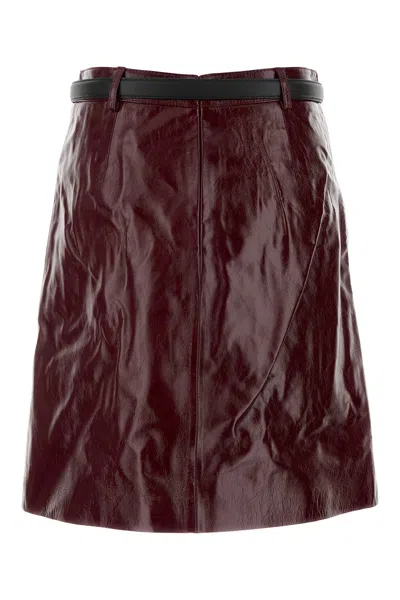 Self-portrait Glossy Burgundy A-line Leather Mini Skirt In Brown