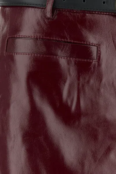 Self-portrait Glossy Burgundy A-line Leather Mini Skirt In Brown