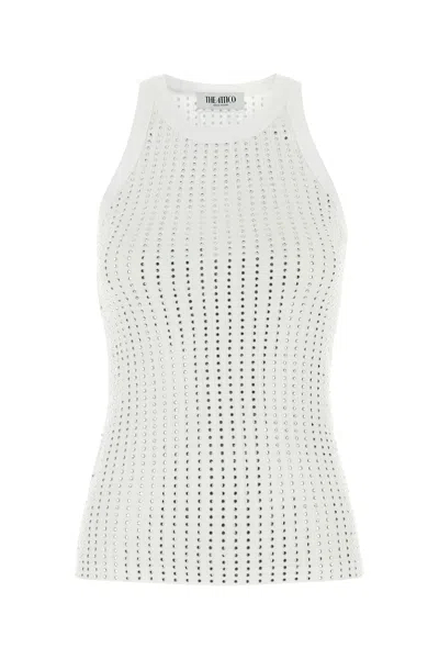 Attico White Tank Top With Rhinestones In Grey