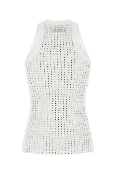 Attico White Tank Top With Rhinestones In Grey