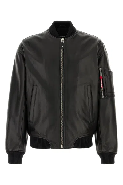 Dsquared2 Leather Jacket With Logoed Slider In Black