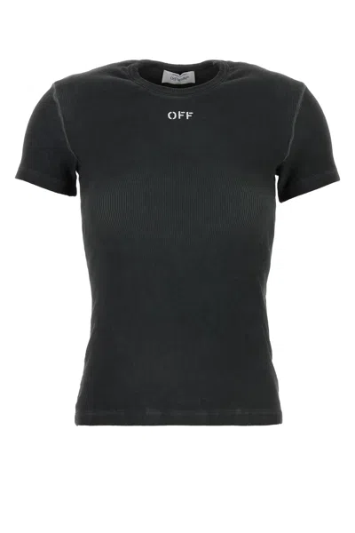 Off-white Off White Slim Fit Ribbed T Shirt For In Black