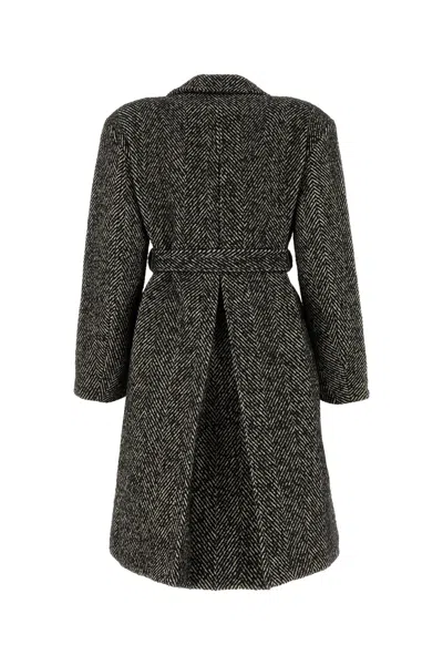 Ganni Herringbone-pattern Coat In Gray