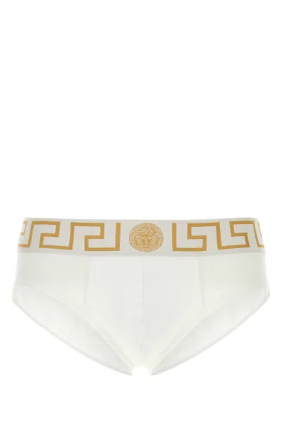 Versace White Stretch Cotton Brief In Neutrals
