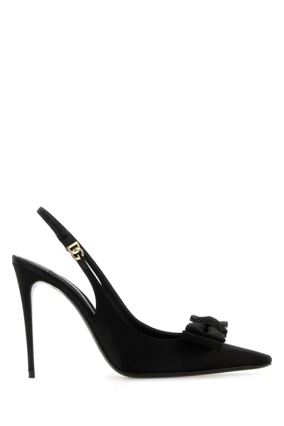 Dolce & Gabbana 105mm Mun Satin Slingbacks In Black