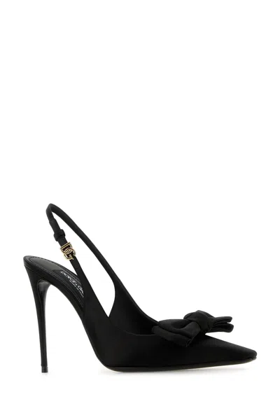 Dolce & Gabbana 105mm Mun Satin Slingbacks In Black