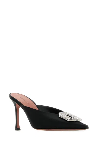 Amina Muaddi Camelia Mule 90 Satin Black White In Black