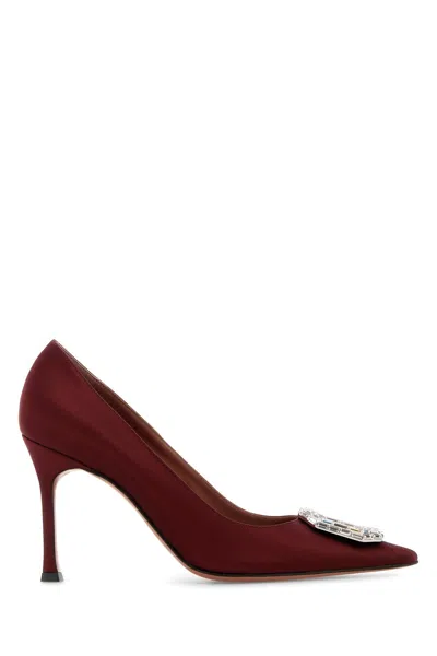 Amina Muaddi Camelia Crystal-embellished Satin Point-toe Pumps In Burgundy