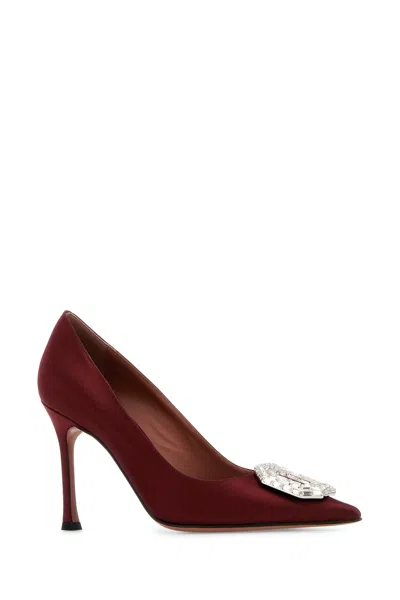 Amina Muaddi Camelia Crystal-embellished Satin Point-toe Pumps In Burgundy