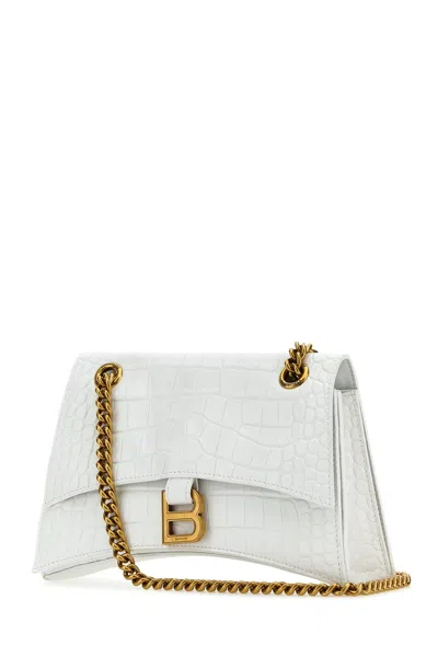 Balenciaga Croco Leather Shoulder Bag With Metal Monogram In White