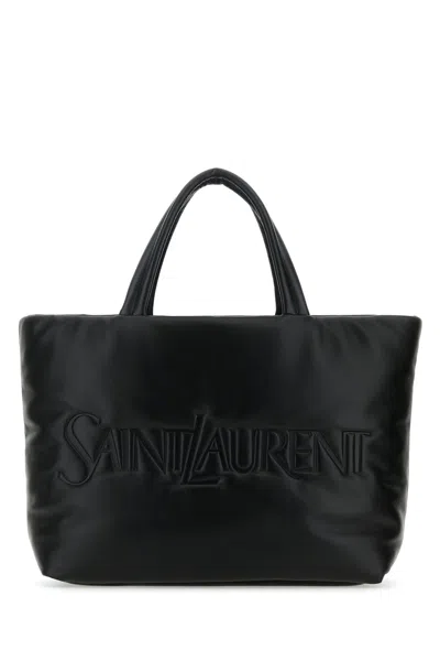 Saint Laurent Logo-embossed Leather Tote Bag In Black