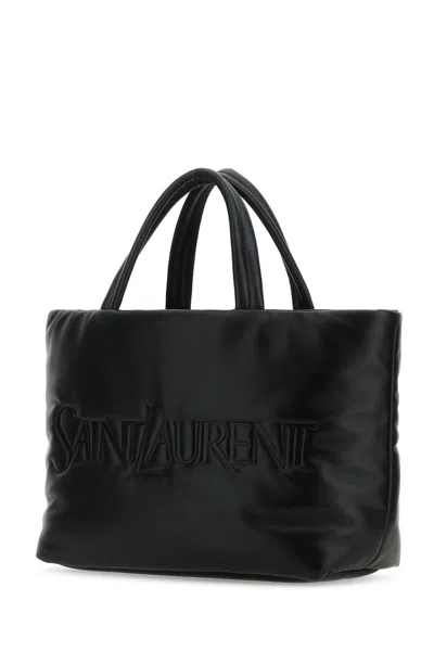 Saint Laurent Logo-embossed Leather Tote Bag In Black