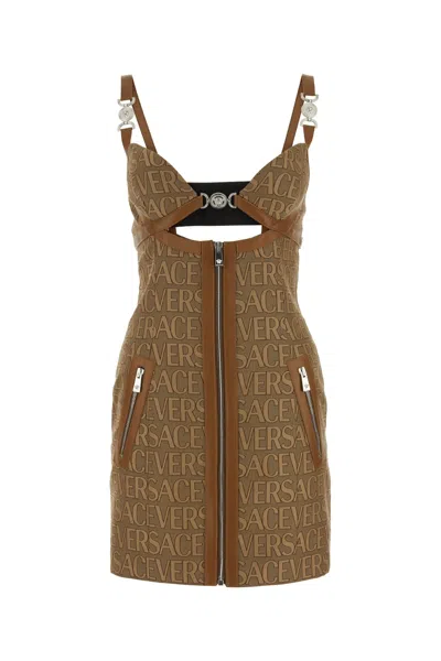 Versace Brown Allover Jacquard Mini Dress