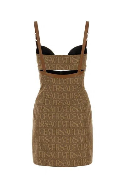 Versace Brown Allover Jacquard Mini Dress