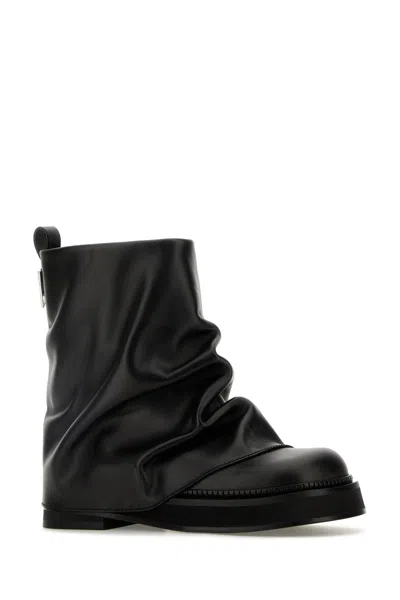 Attico Solid Color Leather Boots With Squared Toe