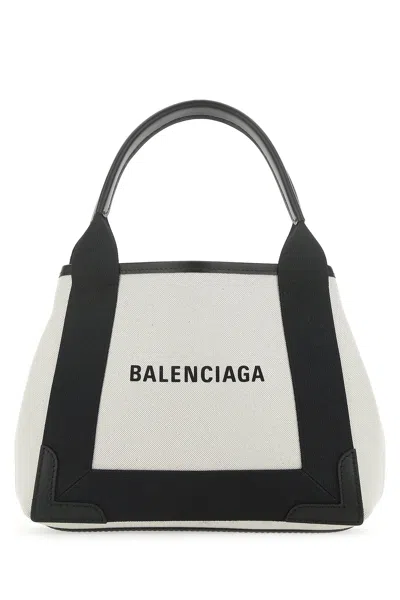 Balenciaga Woman Two-tone Canvas Small Cobas Navy Handbag In Multi