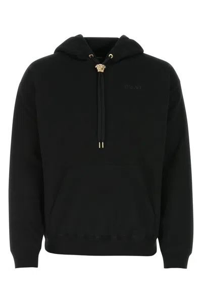 Versace Cotton Sweatshirt With Iconic Embroidery On The Front In Black