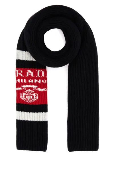 Prada Logo Jacquard Cashmere Scarf In Black