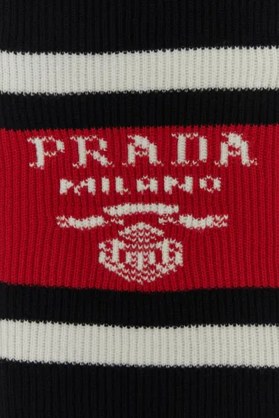 Prada Logo Jacquard Cashmere Scarf In Black