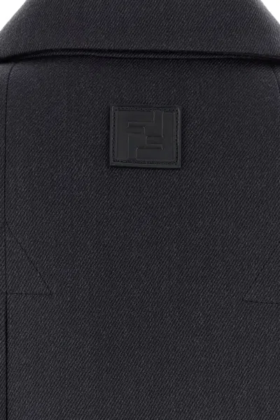 Fendi Cappotto In Misto Lana Antracite Uomo