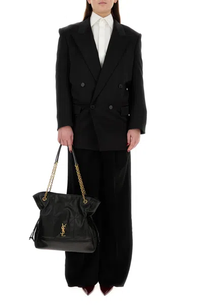 Saint Laurent Giacca In Raso Nero  Donna