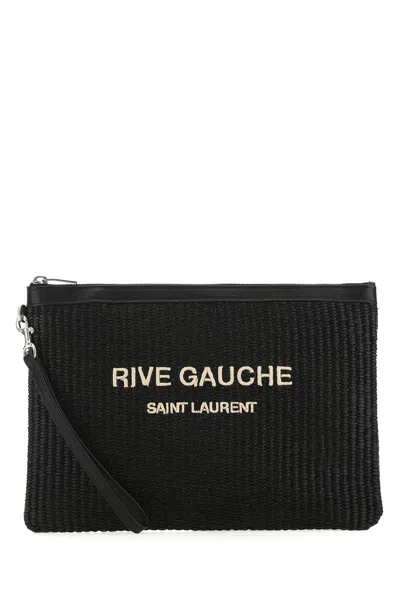 Saint Laurent Black Raffia Clutch  Nd  Uomo Tu