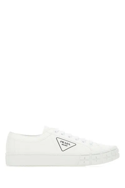 Prada White Gabardine Wheel Sneakers