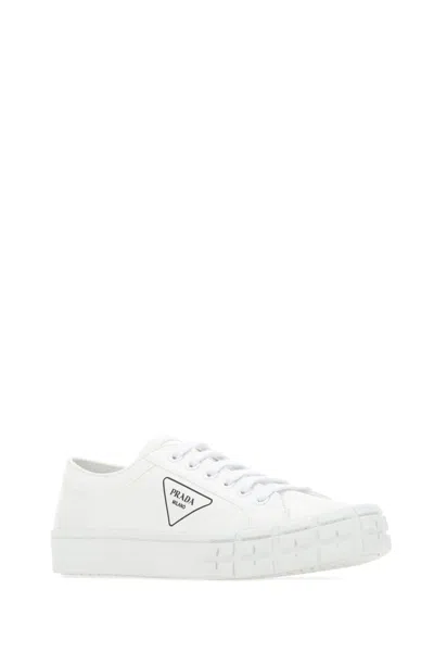 Prada White Gabardine Wheel Sneakers