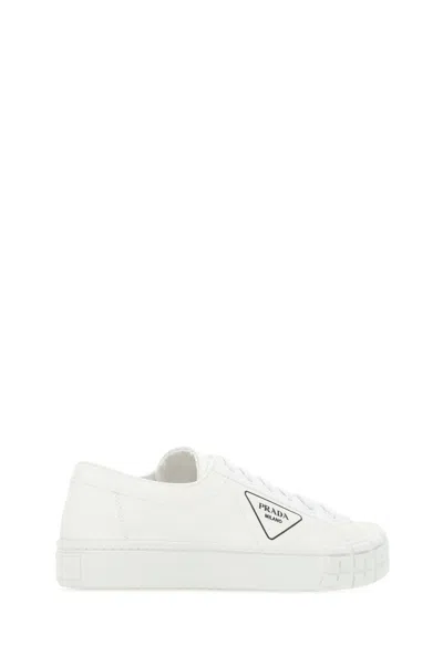 Prada White Gabardine Wheel Sneakers