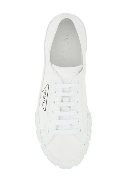 Prada White Gabardine Wheel Sneakers
