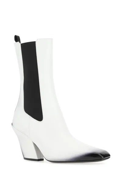 Prada White Leather Ankle Boots