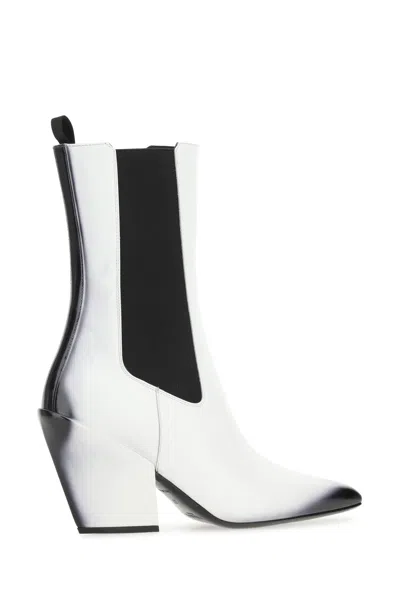 Prada White Leather Ankle Boots