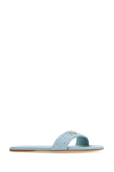 Prada Slippers In Pelle Azzurra Donna