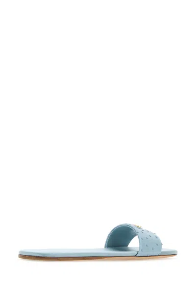 Prada Slippers In Pelle Azzurra Donna