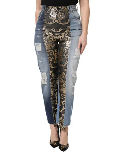 Dolce & Gabbana Multicolor Patchwork Tapered Denim Jeans In Blue