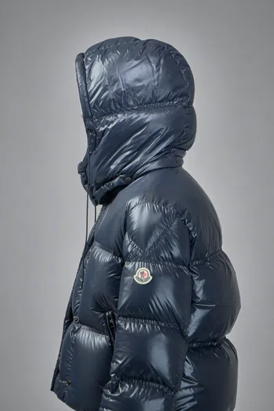 Moncler Erea Square-quilted Hooded Short Down Jacket In Blue