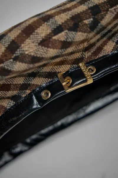 Ganni Checkered Wool Beret Featuring Buckle Detail In Brown