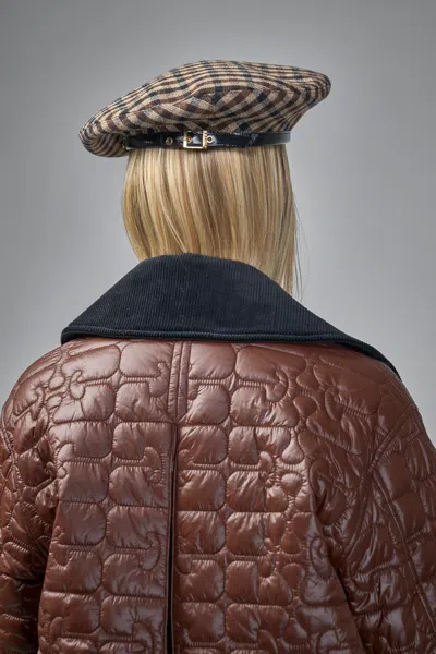 Ganni Checkered Wool Beret Featuring Buckle Detail In Brown