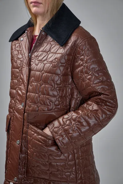 Ganni Shiny Quilt Midi Jacket In Brown