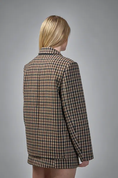 Ganni Check Wool Blend Oversized Blazer With Notched Lapels In Brown