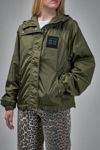 Ganni Flyweight Nylon Jacket Kalamata In Green