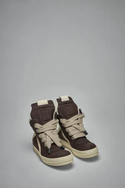 Rick Owens Geometric High-top Sneakers Unique Laces In Brown
