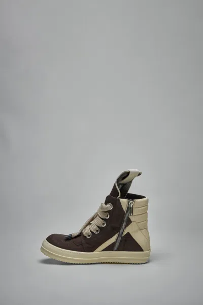 Rick Owens Geometric High-top Sneakers Unique Laces In Brown
